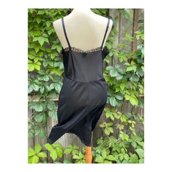 Vintage Undergarment Black Slip Dress Midi Lace Trim - Picture 6 of 8